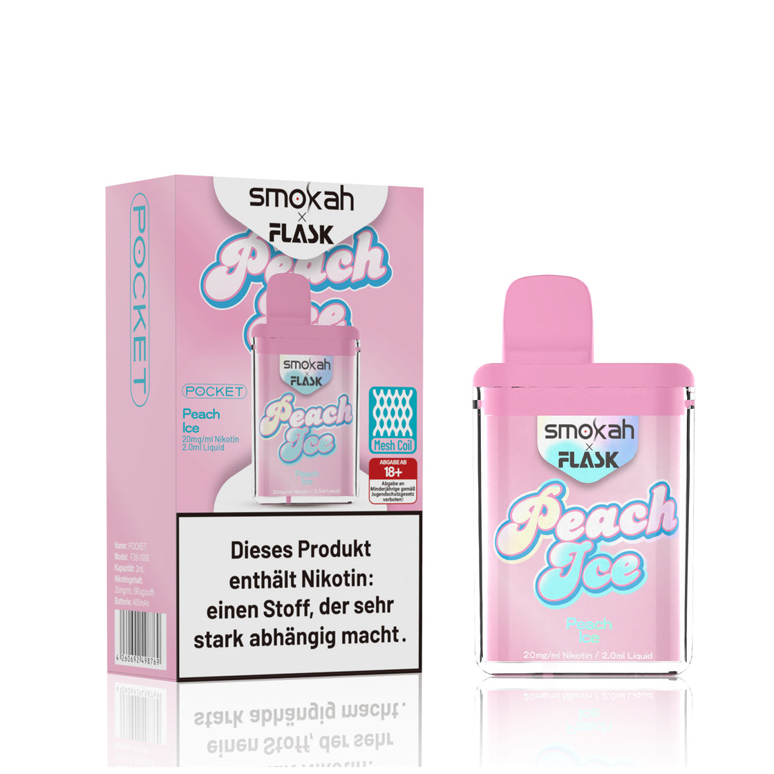 Smokah x Flask Pocket Vape: Pfirsich Ice – Kühle Süße in jedem Zug